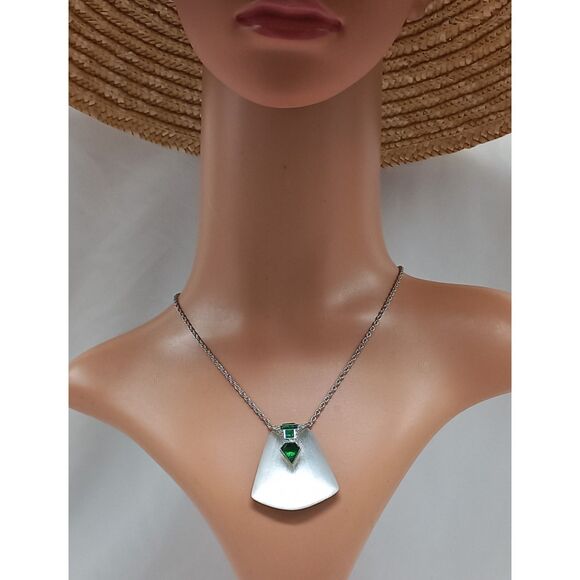 Alexis BITTAR Spectacular! Pendant Necklace Lucite with Green Crystals